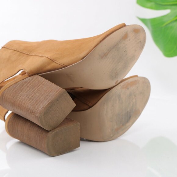 Steve Madden Womens Tulisa Boot Size 9 Tan Caramel Leather Open Toe Block Heel - Picture 9 of 12